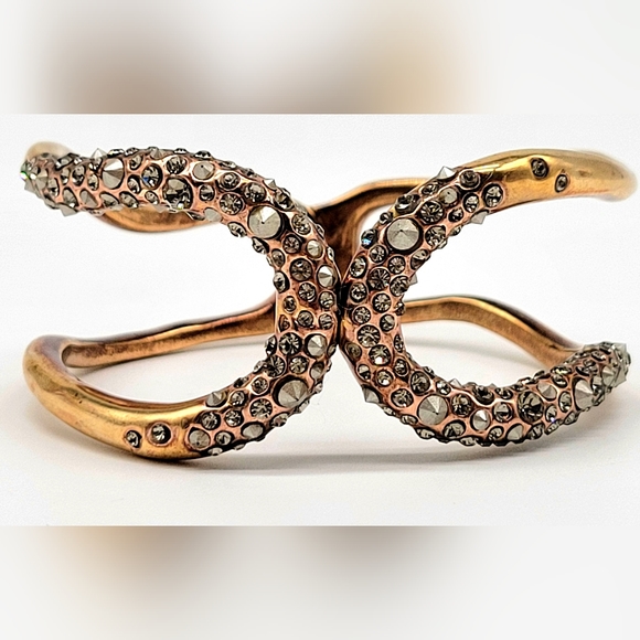 Alexis Bittar Clear Diamond Swarovski Crystal and Silver Studded Rose Gold Cuff - Picture 4 of 13